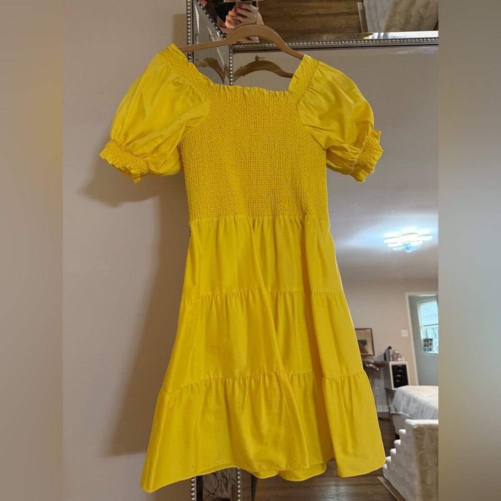 Alice + Olivia Bright Yellow Smocked Puff Sleeve Mini Dress